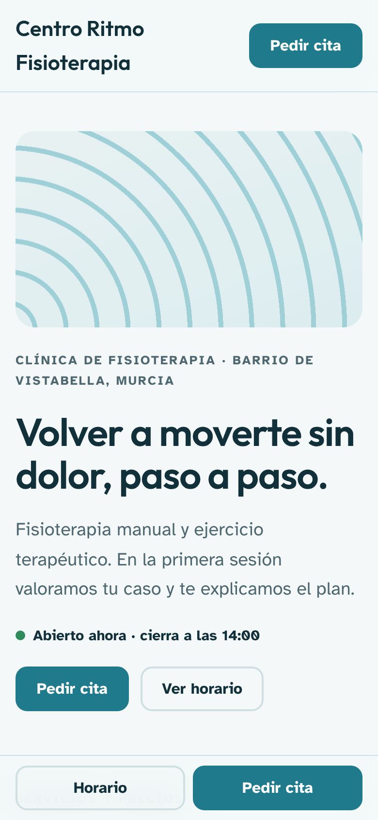 La web de muestra de Centro Ritmo Fisioterapia en un móvil